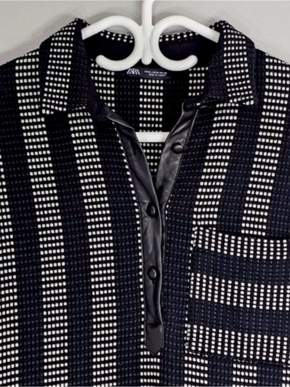ZARA Textured Knit Polo Button Front Pleated Mini Dress Size M - Picture 4 of 10